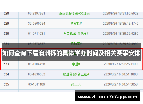 如何查询下届澳洲杯的具体举办时间及相关赛事安排